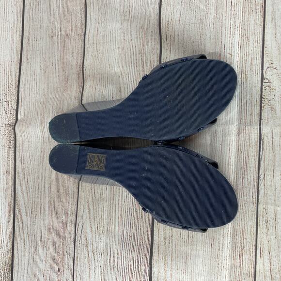 Tory Burch Miller Womens Sz 9.5M Platform Slides Wedges Navy Blue - Picture 8 of 9